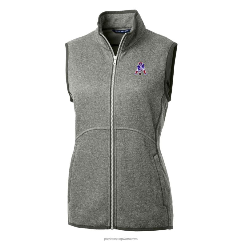 Patriots Jersey kobiety kuter i buck melanżowy szary retro logo grota podstawowy sweter z dzianiny polarowej kamizelka z suwakiem na całej długości odzież 6RBB1051