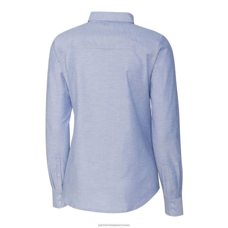 Patriots Jersey kobiety Cut & Buck Jasnoniebieskie logo kasku Elastyczna koszula oxford z długimi rękawami zapinana na guziki odzież 6RBB2809