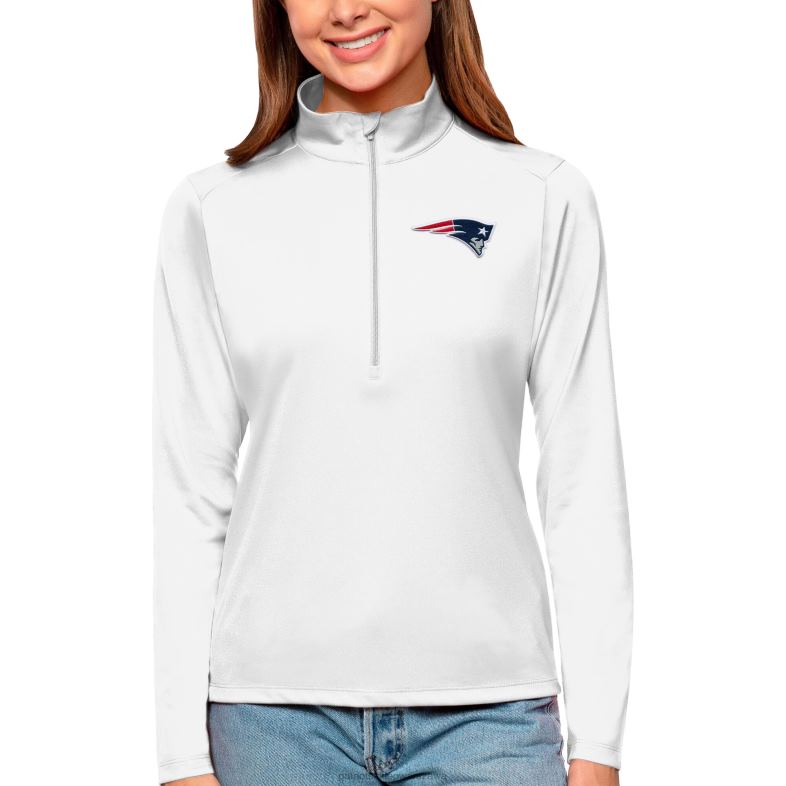Patriots Jersey kobiety biały top z zamkiem błyskawicznym Antigua odzież 6RBB2817