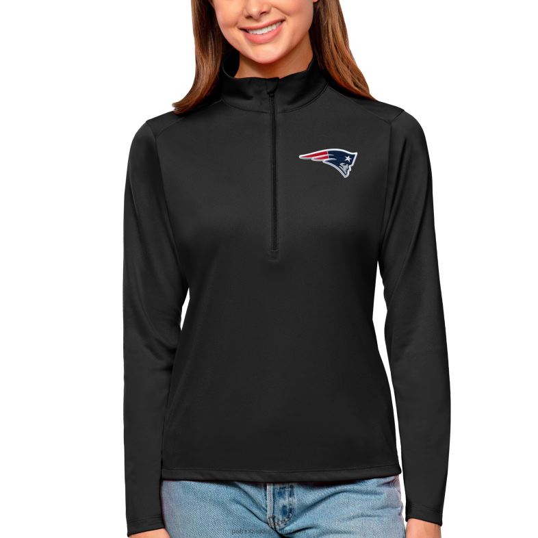 Patriots Jersey kobiety czarny top z zamkiem błyskawicznym Antigua odzież 6RBB2830