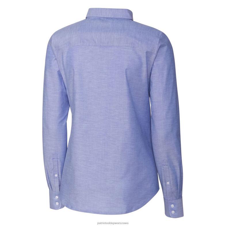 Patriots Jersey kobiety kuter & buck w proszku niebieskie logo retro retro koszula oxford stretch z długimi rękawami zapinana na guziki odzież 6RBB2836