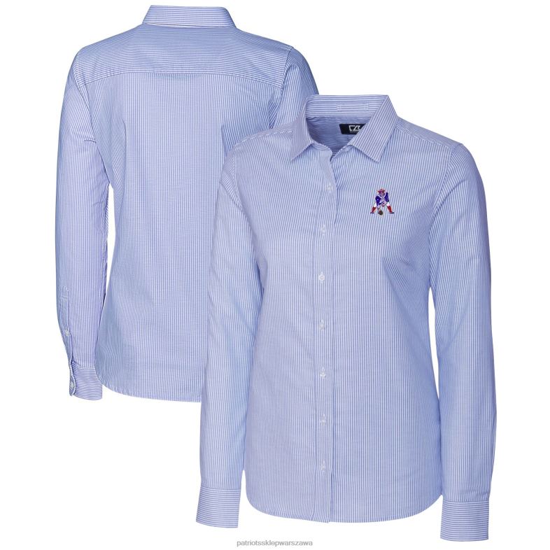 Patriots Jersey kobiety zapinana na guziki koszula z długim rękawem w paski oxford i buck w kolorze niebieskim z logo retro odzież 6RBB2835