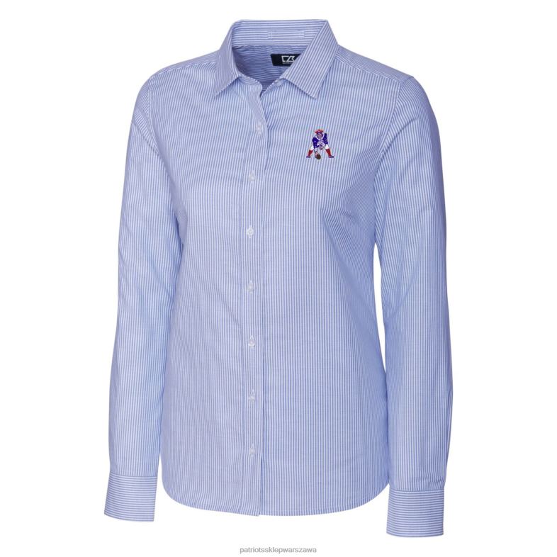 Patriots Jersey kobiety zapinana na guziki koszula z długim rękawem w paski oxford i buck w kolorze niebieskim z logo retro odzież 6RBB2835
