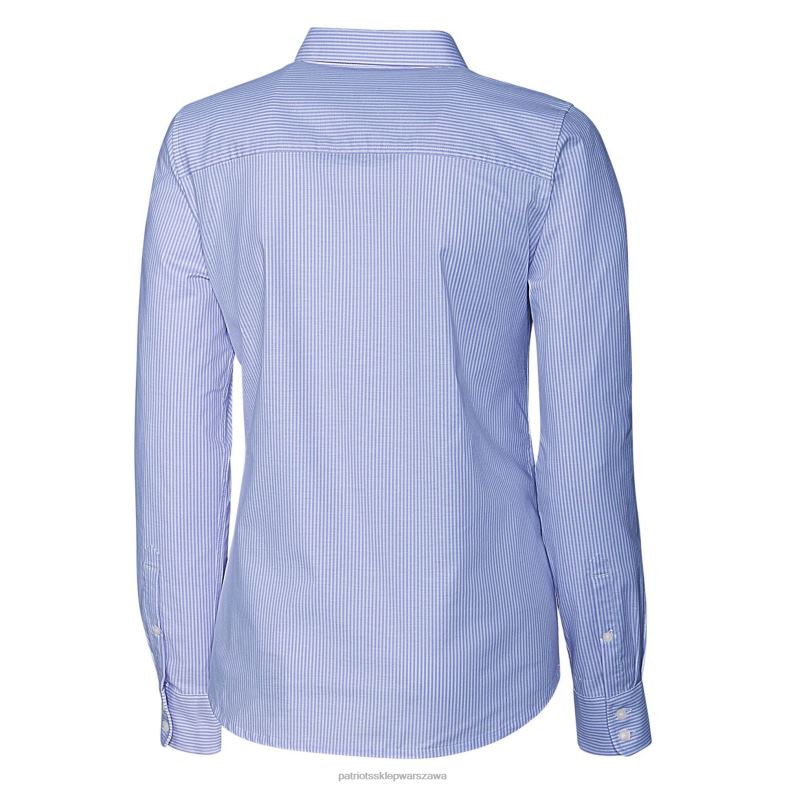 Patriots Jersey kobiety zapinana na guziki koszula z długim rękawem w paski oxford i buck w kolorze niebieskim z logo retro odzież 6RBB2835