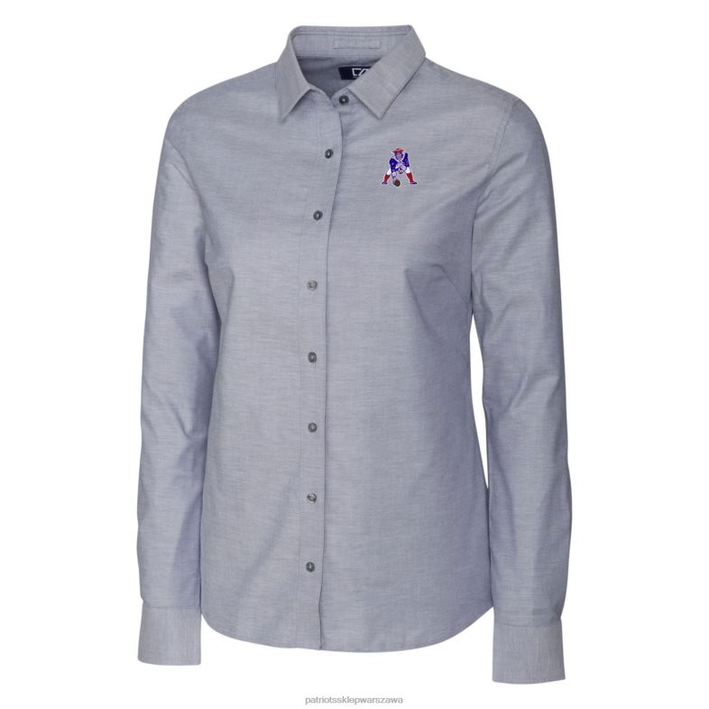 Patriots Jersey kobiety zapinana na guziki zapinana na guziki koszula z długim rękawem i rozciągliwym logo firmy Cutter & Buck Carbon odzież 6RBB2827