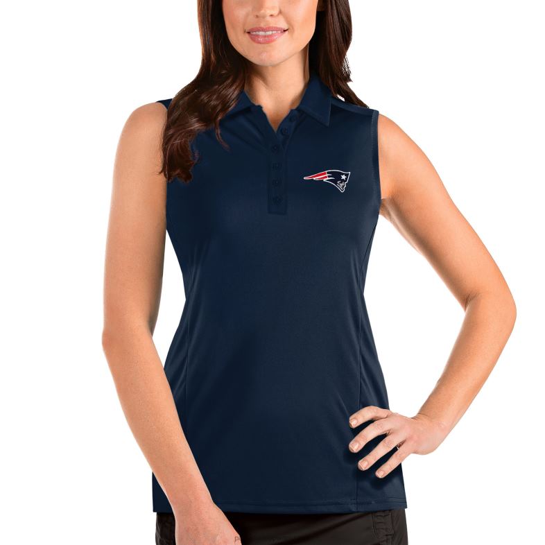 Patriots Jersey kobiety granatowa koszulka polo bez rękawów Antigua odzież 6RBB2632
