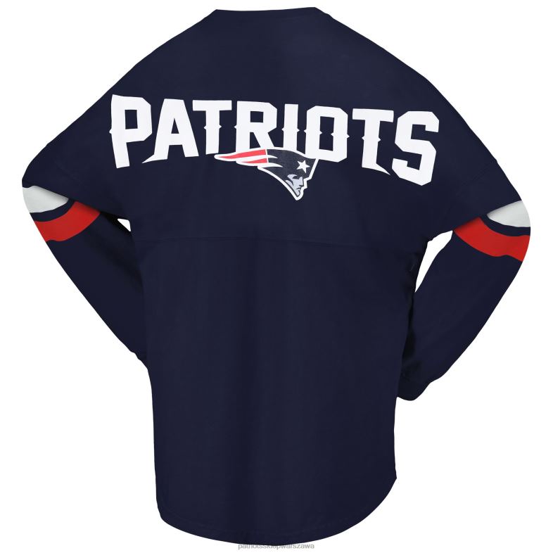Patriots Jersey kobiety Fanatics branded granatowy, sznurowany t-shirt z długimi rękawami i dekoltem w szpic odzież 6RBB2703