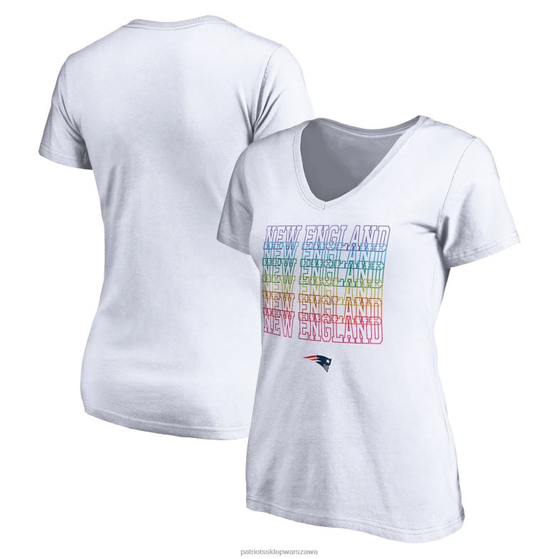 Patriots Jersey kobiety Fanatics markowy biały t-shirt z dekoltem w szpic i dumą miasta odzież 6RBB2768