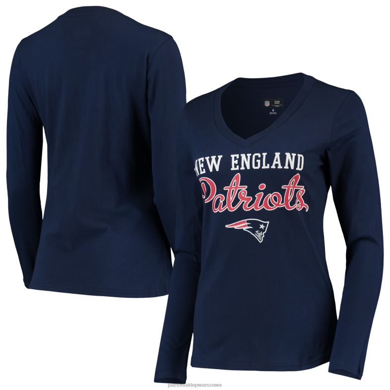 Patriots Jersey kobiety G-iii 4her by Carl Banks Granatowa post-sezonowa koszulka z długimi rękawami i dekoltem w szpic odzież 6RBB2739