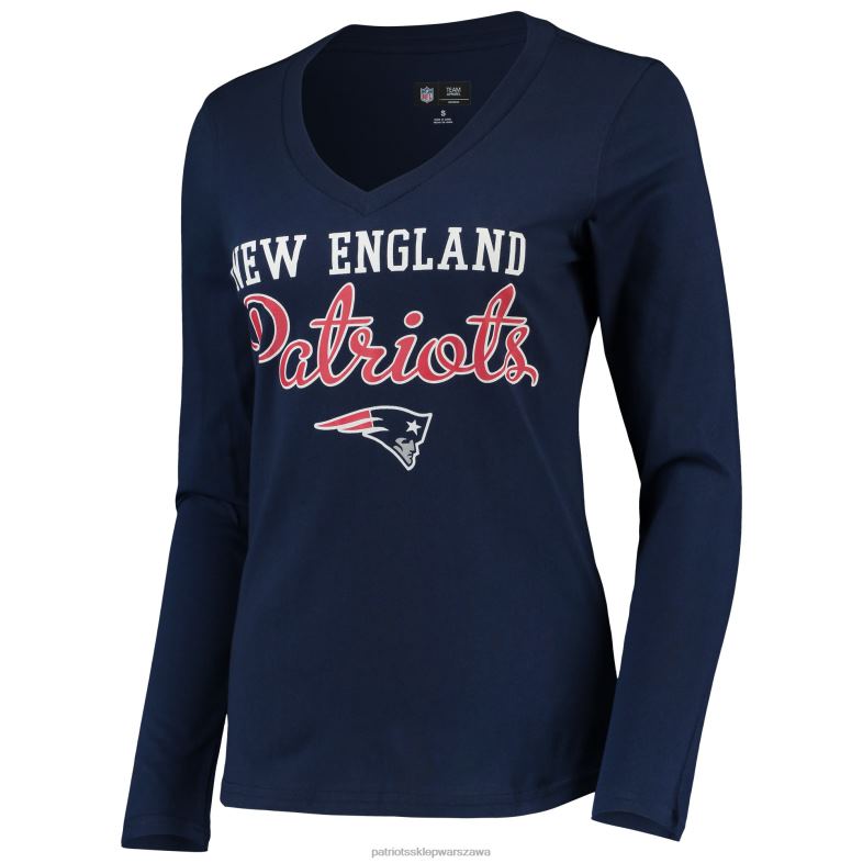 Patriots Jersey kobiety G-iii 4her by Carl Banks Granatowa post-sezonowa koszulka z długimi rękawami i dekoltem w szpic odzież 6RBB2739
