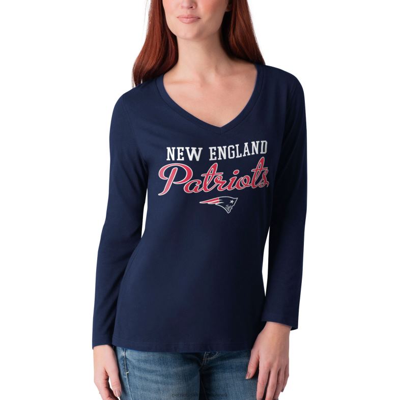 Patriots Jersey kobiety G-iii 4her by Carl Banks Granatowa post-sezonowa koszulka z długimi rękawami i dekoltem w szpic odzież 6RBB2739