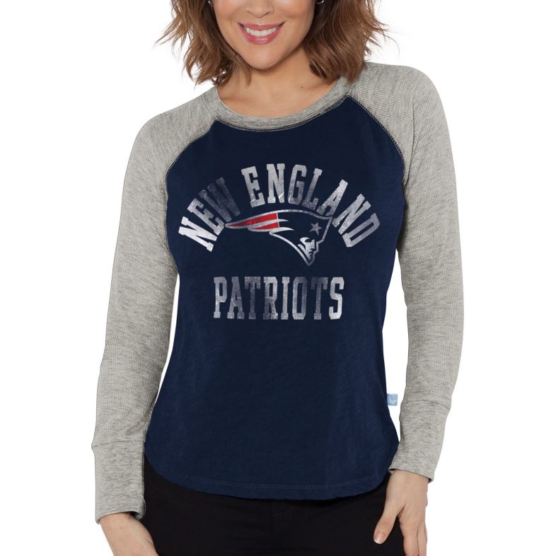 Patriots Jersey kobiety Lekka, raglanowa koszulka z długimi rękawami w kolorze granatowym odzież 6RBB2717