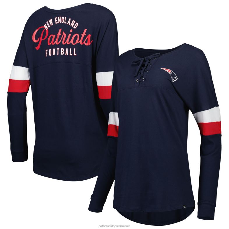 Patriots Jersey kobiety Lekka, sznurowana koszulka z długimi rękawami New Era Navy Athletic Varsity odzież 6RBB2762