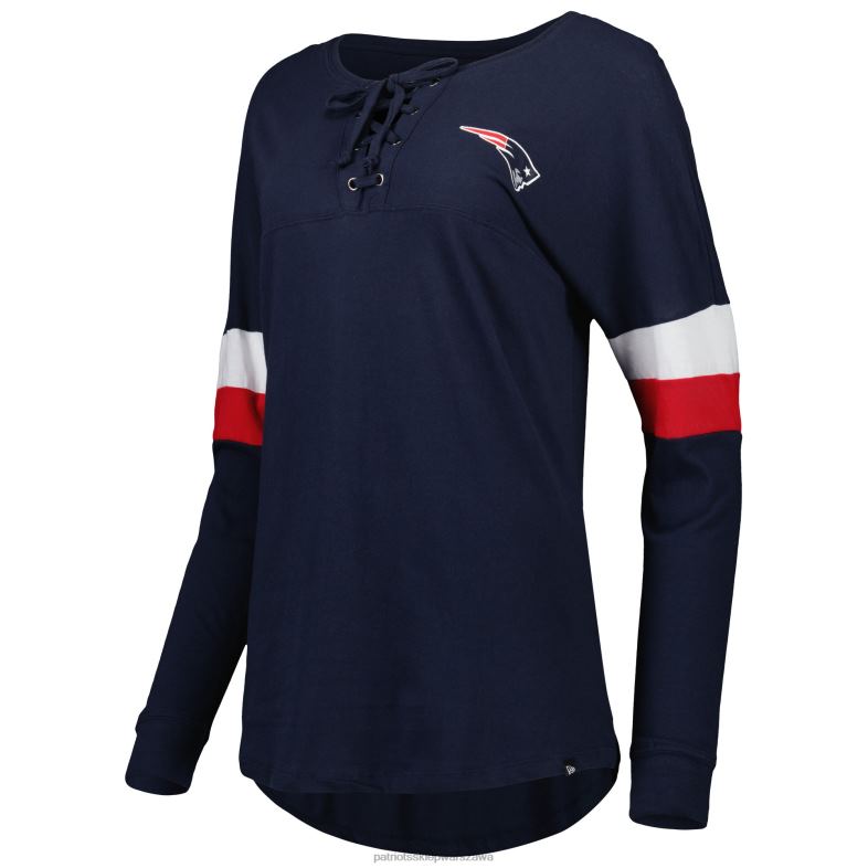 Patriots Jersey kobiety Lekka, sznurowana koszulka z długimi rękawami New Era Navy Athletic Varsity odzież 6RBB2762