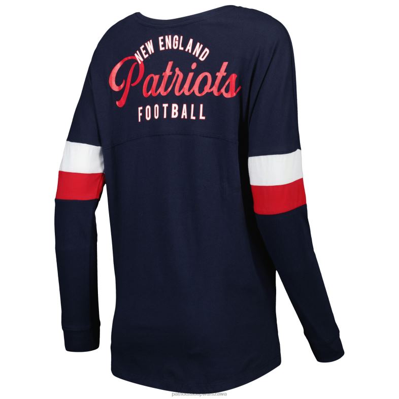 Patriots Jersey kobiety Lekka, sznurowana koszulka z długimi rękawami New Era Navy Athletic Varsity odzież 6RBB2762