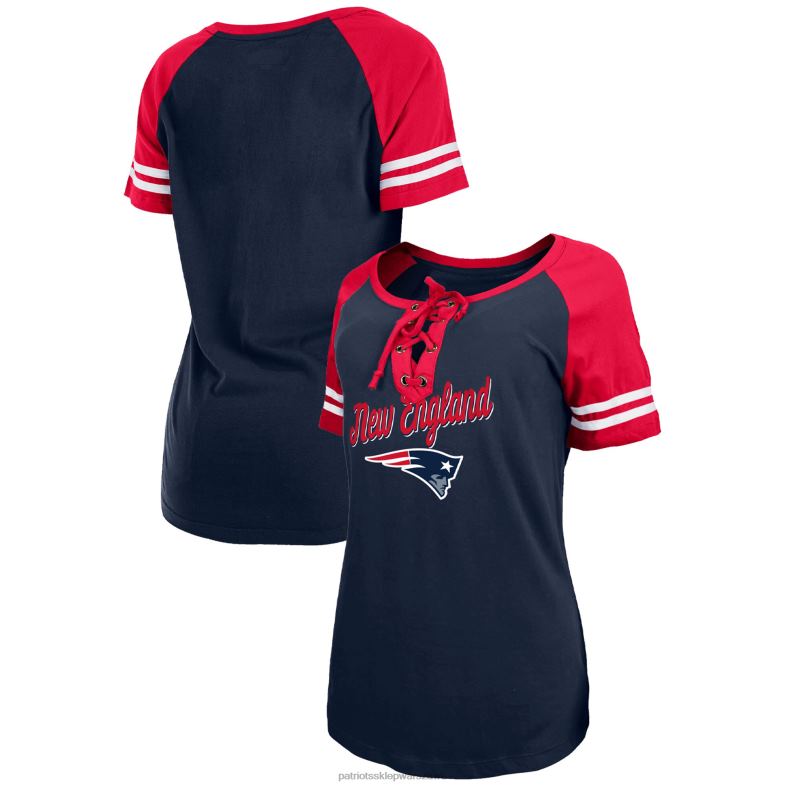 Patriots Jersey kobiety Lekka, sznurowana, raglanowa koszulka New Era w kolorze granatowo-czerwonym odzież 6RBB2789