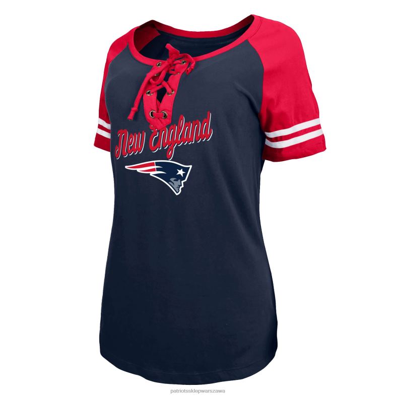 Patriots Jersey kobiety Lekka, sznurowana, raglanowa koszulka New Era w kolorze granatowo-czerwonym odzież 6RBB2789
