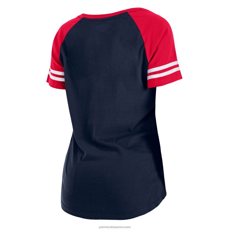 Patriots Jersey kobiety Lekka, sznurowana, raglanowa koszulka New Era w kolorze granatowo-czerwonym odzież 6RBB2789