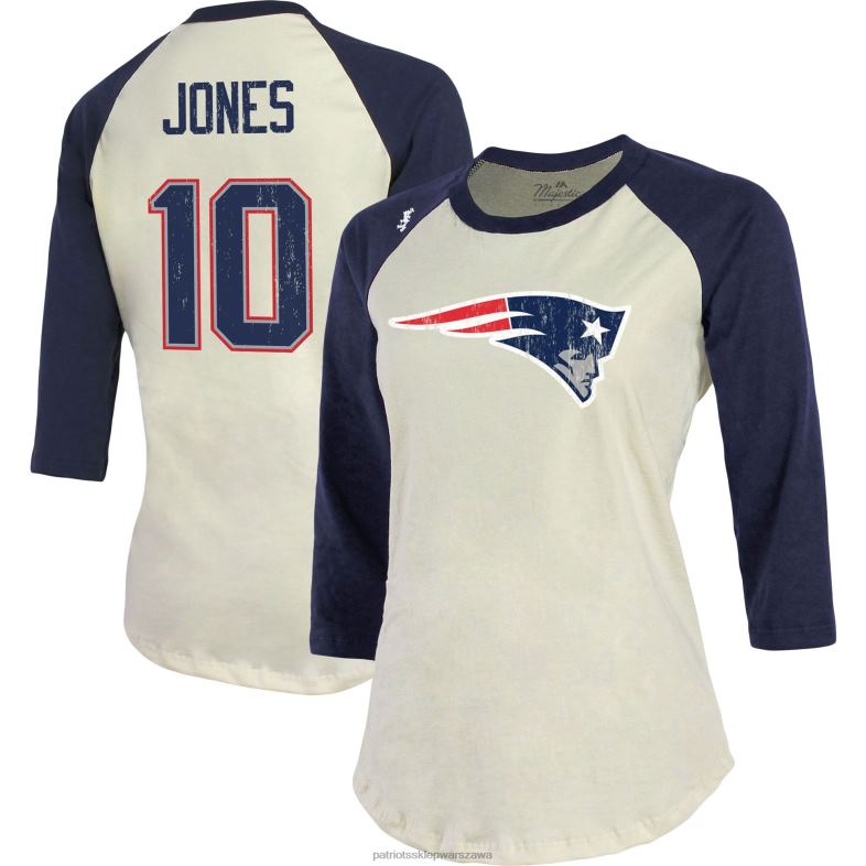 Patriots Jersey kobiety Majestic Threads mac jones krem/granatowy nazwa i numer gracza raglanowa koszulka z rękawem 3/4 odzież 6RBB2776