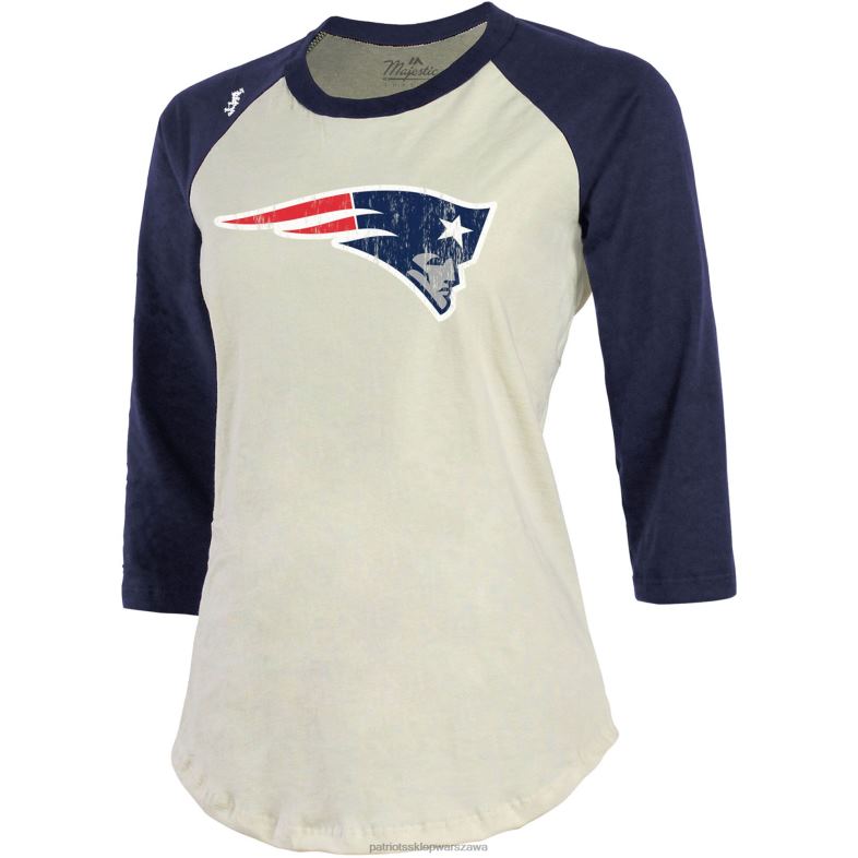 Patriots Jersey kobiety Majestic Threads mac jones krem/granatowy nazwa i numer gracza raglanowa koszulka z rękawem 3/4 odzież 6RBB2776