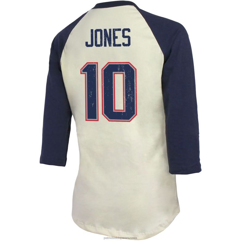 Patriots Jersey kobiety Majestic Threads mac jones krem/granatowy nazwa i numer gracza raglanowa koszulka z rękawem 3/4 odzież 6RBB2776