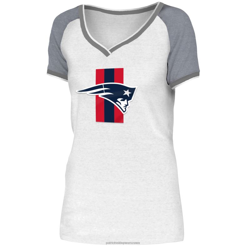 Patriots Jersey kobiety New Era biało-szara koszulka treningowa z raglanowym dekoltem w serek odzież 6RBB2766