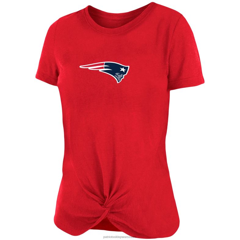 Patriots Jersey kobiety New Era czerwony t-shirt typu slub ze skręconym węzłem z przodu odzież 6RBB2772