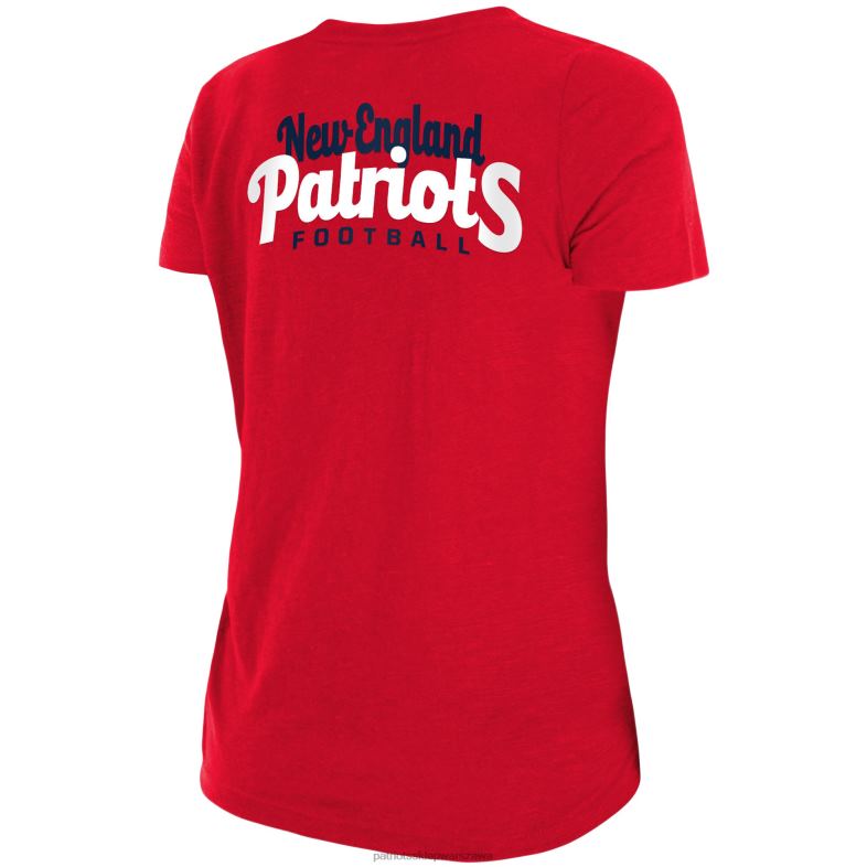 Patriots Jersey kobiety New Era czerwony t-shirt typu slub ze skręconym węzłem z przodu odzież 6RBB2772