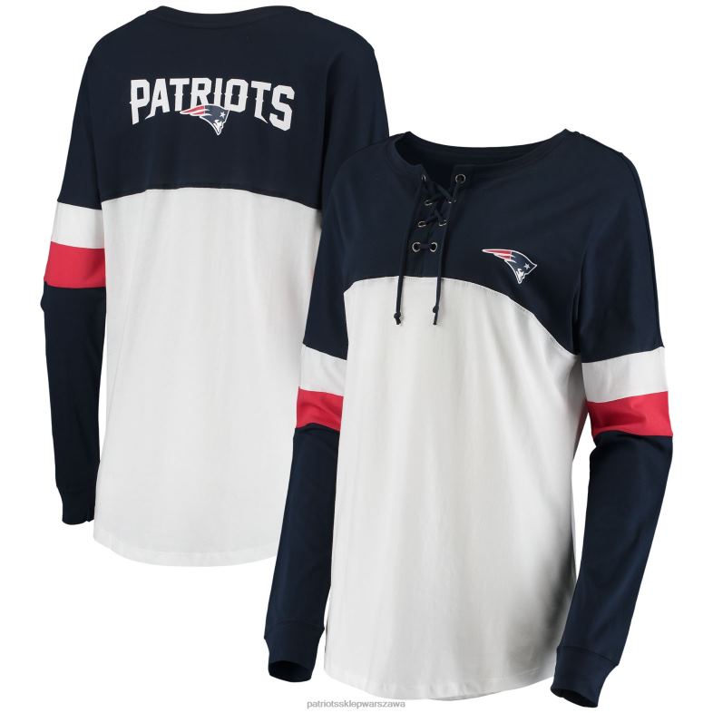 Patriots Jersey kobiety Nowa era granatowo-biała sportowa, sznurowana koszulka z długim rękawem odzież 6RBB2796