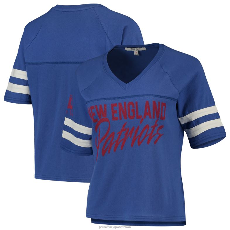 Patriots Jersey kobiety T-shirt z półrękawem i dekoltem w kształcie litery V w stylu królewskiej piłki nożnej odzież 6RBB2765