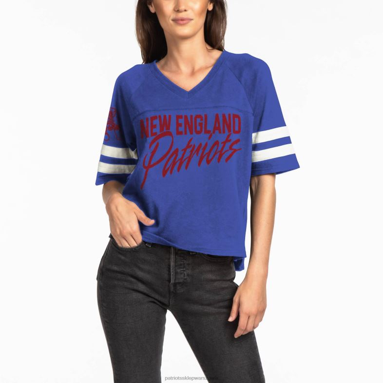Patriots Jersey kobiety T-shirt z półrękawem i dekoltem w kształcie litery V w stylu królewskiej piłki nożnej odzież 6RBB2765