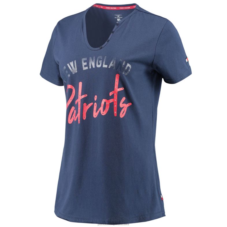 Patriots Jersey kobiety Tommy Hilfiger Granatowa koszulka Riley z dekoltem w serek odzież 6RBB2724