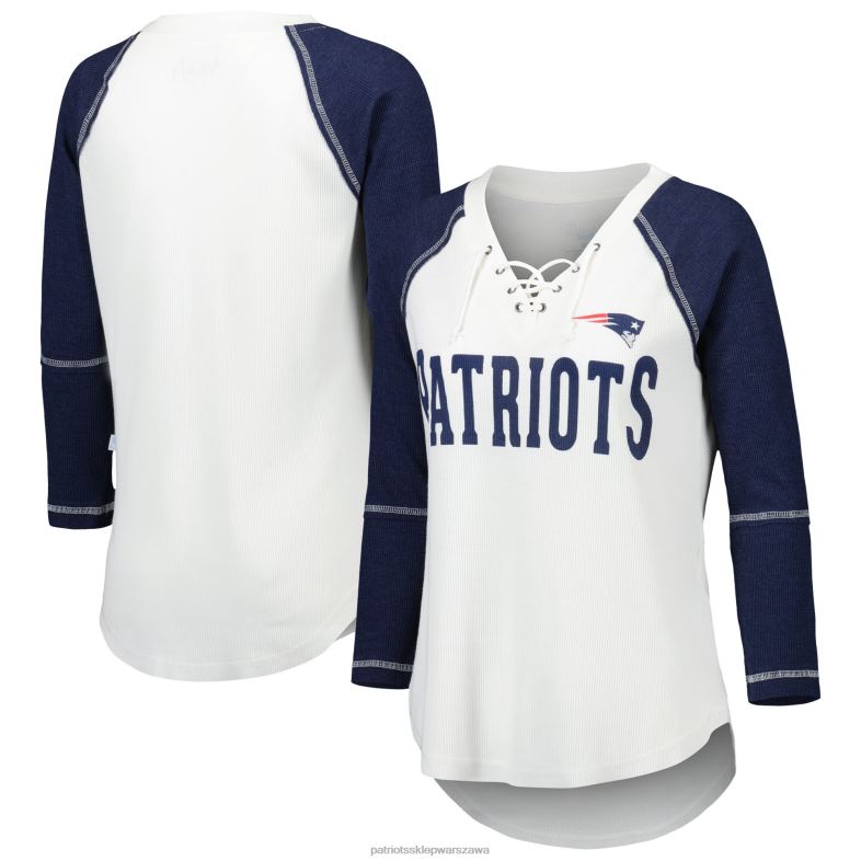 Patriots Jersey kobiety Touch biały/granatowy raglanowy t-shirt rebel z dekoltem w kształcie litery V i rękawami 3/4 odzież 6RBB2769