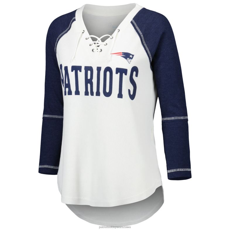 Patriots Jersey kobiety Touch biały/granatowy raglanowy t-shirt rebel z dekoltem w kształcie litery V i rękawami 3/4 odzież 6RBB2769