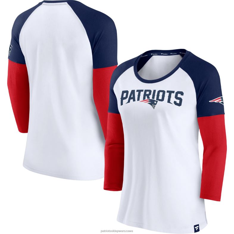 Patriots Jersey kobiety fanatics branded biało-granatowa, wytrzymała koszulka raglanowa z rękawem 3/4 odzież 6RBB2644