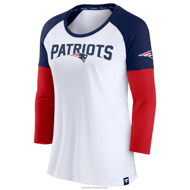 Patriots Jersey kobiety fanatics branded biało-granatowa, wytrzymała koszulka raglanowa z rękawem 3/4 odzież 6RBB2644