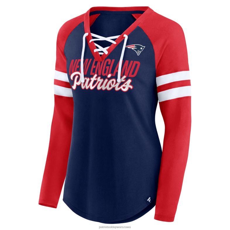 Patriots Jersey kobiety fanatics branded granatowo-czerwony plus size true to form sznurowany raglanowy t-shirt z długim rękawem i dekoltem w serek odzież 6RBB2712