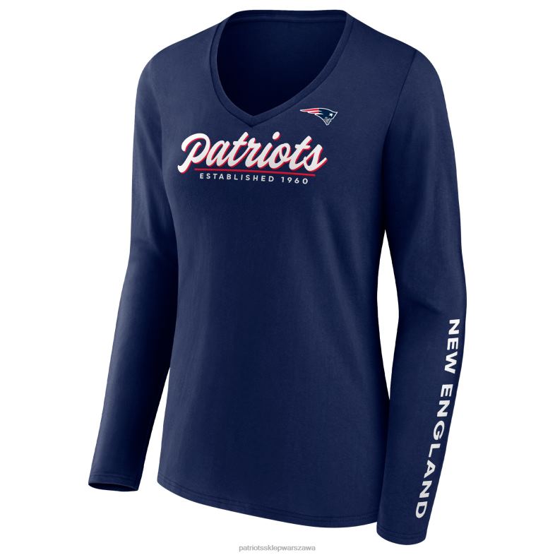 Patriots Jersey kobiety fanatics branded granatowy t-shirt z długim rękawem i dekoltem w szpic odzież 6RBB2778