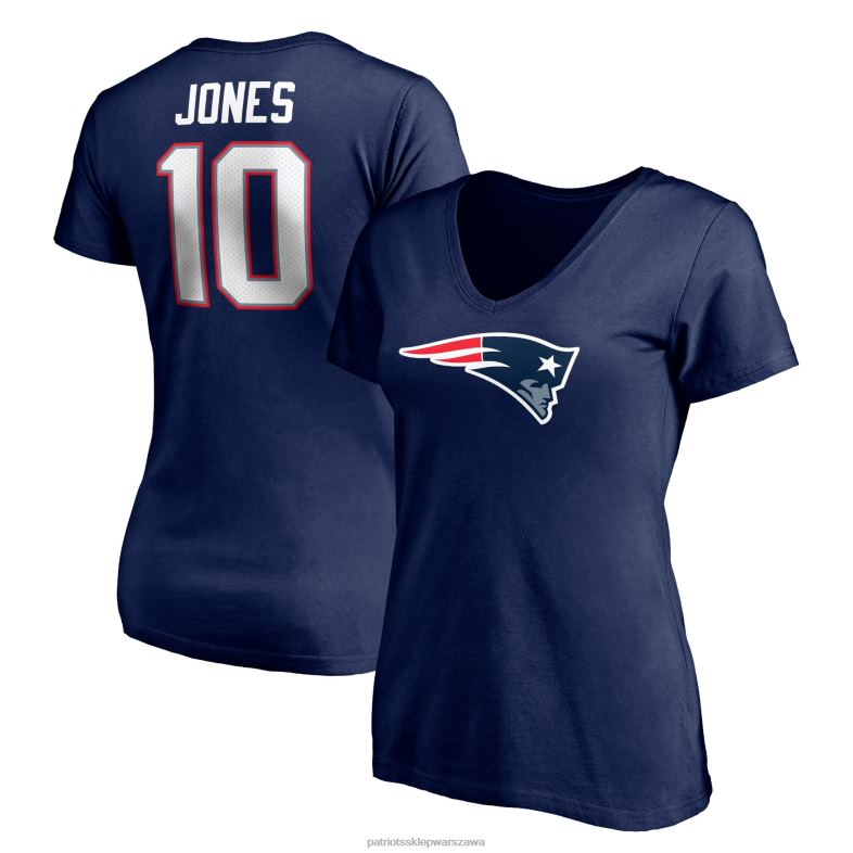 Patriots Jersey kobiety fanatics branded mac jones granatowy T-shirt w dużych rozmiarach z nazwą i numerem gracza z dekoltem w szpic odzież 6RBB2733