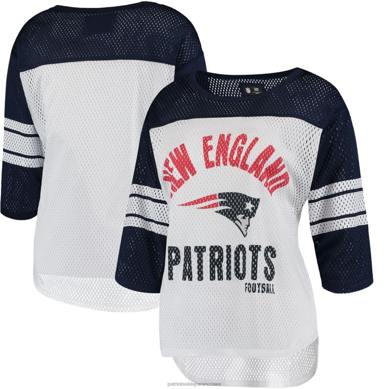Patriots Jersey kobiety g-iii 4her by carl banks Biało-granatowa koszulka pierwszej drużyny z rękawami 3/4 z siateczki odzież 6RBB2721