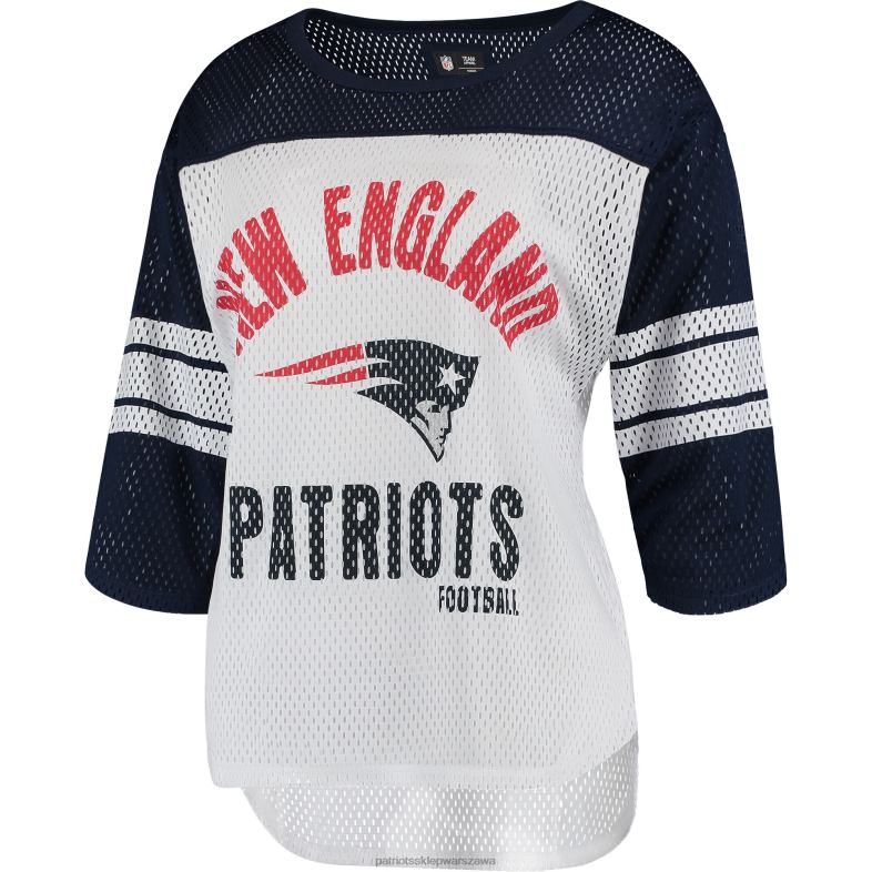 Patriots Jersey kobiety g-iii 4her by carl banks Biało-granatowa koszulka pierwszej drużyny z rękawami 3/4 z siateczki odzież 6RBB2721