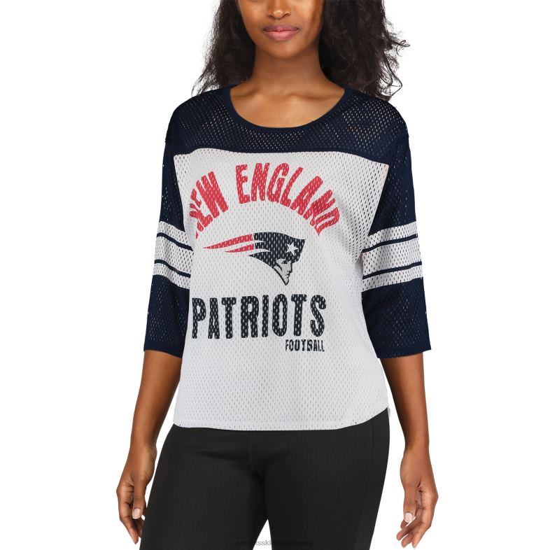 Patriots Jersey kobiety g-iii 4her by carl banks Biało-granatowa koszulka pierwszej drużyny z rękawami 3/4 z siateczki odzież 6RBB2721