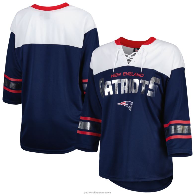 Patriots Jersey kobiety g-iii 4her by carl banks granatowo-biały podwójny sznurowany t-shirt z rękawem 3/4 odzież 6RBB2704