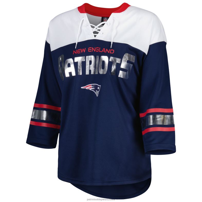 Patriots Jersey kobiety g-iii 4her by carl banks granatowo-biały podwójny sznurowany t-shirt z rękawem 3/4 odzież 6RBB2704