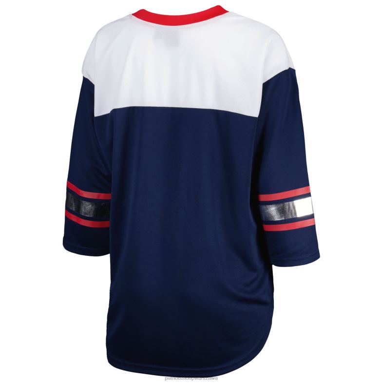 Patriots Jersey kobiety g-iii 4her by carl banks granatowo-biały podwójny sznurowany t-shirt z rękawem 3/4 odzież 6RBB2704