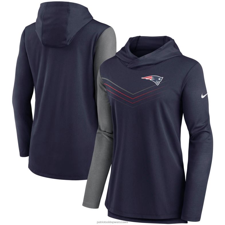 Patriots Jersey kobiety granatowa/melanżowa bluza z kapturem w jodełkę nike Performance z długim rękawem odzież 6RBB2781