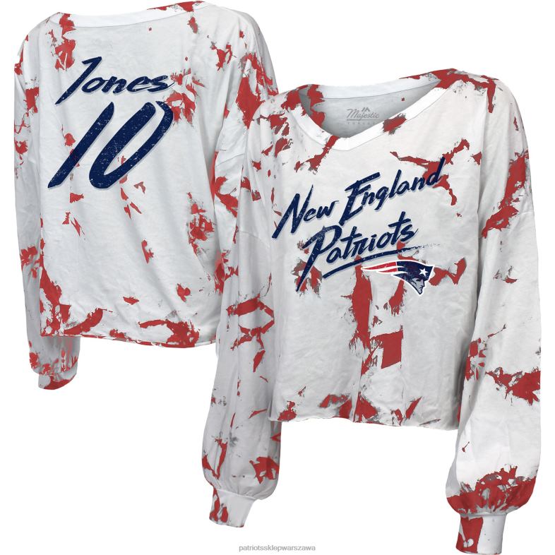 Patriots Jersey kobiety majestic threads mac jones biała koszulka tie-dye z odkrytymi ramionami nazwa i numer skrócona koszulka z długimi rękawami i dekoltem w szpic odzież 6RBB2694
