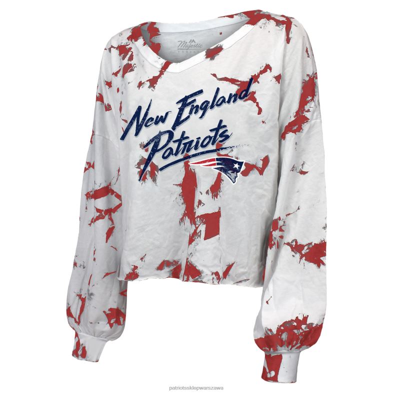 Patriots Jersey kobiety majestic threads mac jones biała koszulka tie-dye z odkrytymi ramionami nazwa i numer skrócona koszulka z długimi rękawami i dekoltem w szpic odzież 6RBB2694