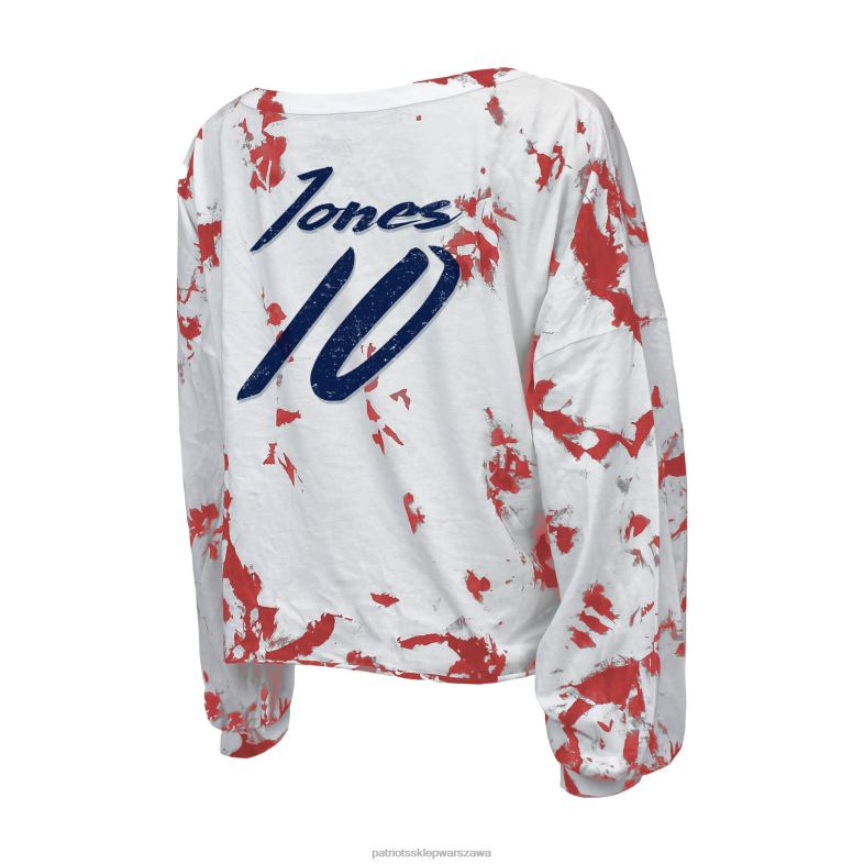 Patriots Jersey kobiety majestic threads mac jones biała koszulka tie-dye z odkrytymi ramionami nazwa i numer skrócona koszulka z długimi rękawami i dekoltem w szpic odzież 6RBB2694