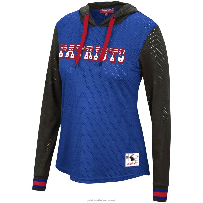 Patriots Jersey kobiety mitchell & ness royal/czarna, siateczkowa bluza z kapturem i długim rękawem z historycznym logo odzież 6RBB2719